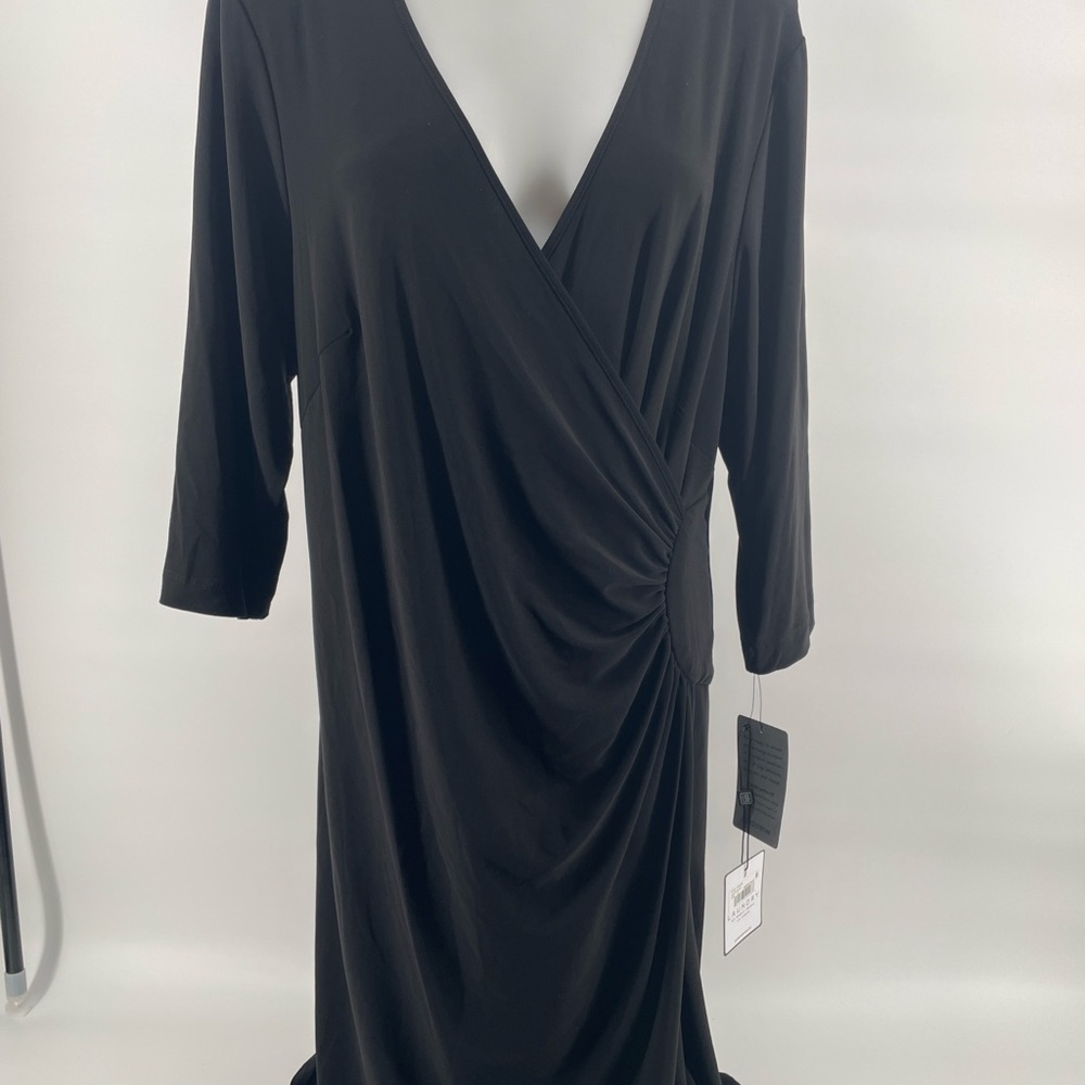 Laundry by Shelli Segal Black V-Neck Sheath Dress Knee Length Women's Size 1X